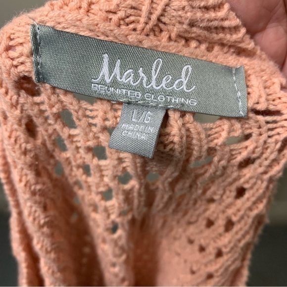 Marled Pink Crochet Knit Cardigan Sweater Scallop Trim Sz L Cottage Boho - Picture 7 of 9